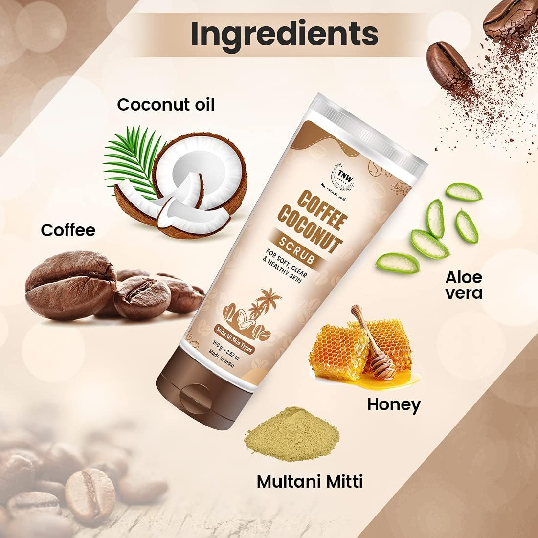 Tnw-The Natural Wash Coffee Coconut Scrub for Radiant & Healthy Skin | Gentle Exfoliator Suitable for All Skin Types | Natural & Chemical-Free Scrub, 100 G image number 5