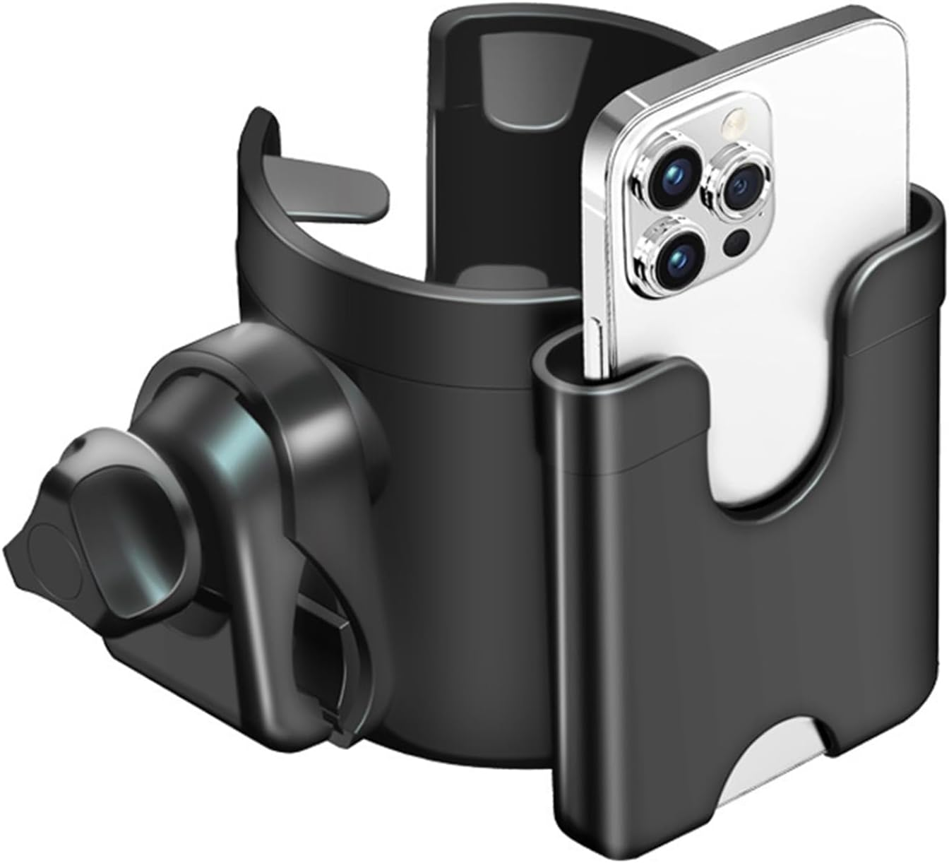 2-In-1 Stroller Cup Holder with Phone Holder, 360&deg; Rotable Organizer for Pram, Bike, E-Bike, Scooter, Wheelchair, Walker, Compatible for Different Bodys of a Cup, like Baby Bottle, Drinks image number 2