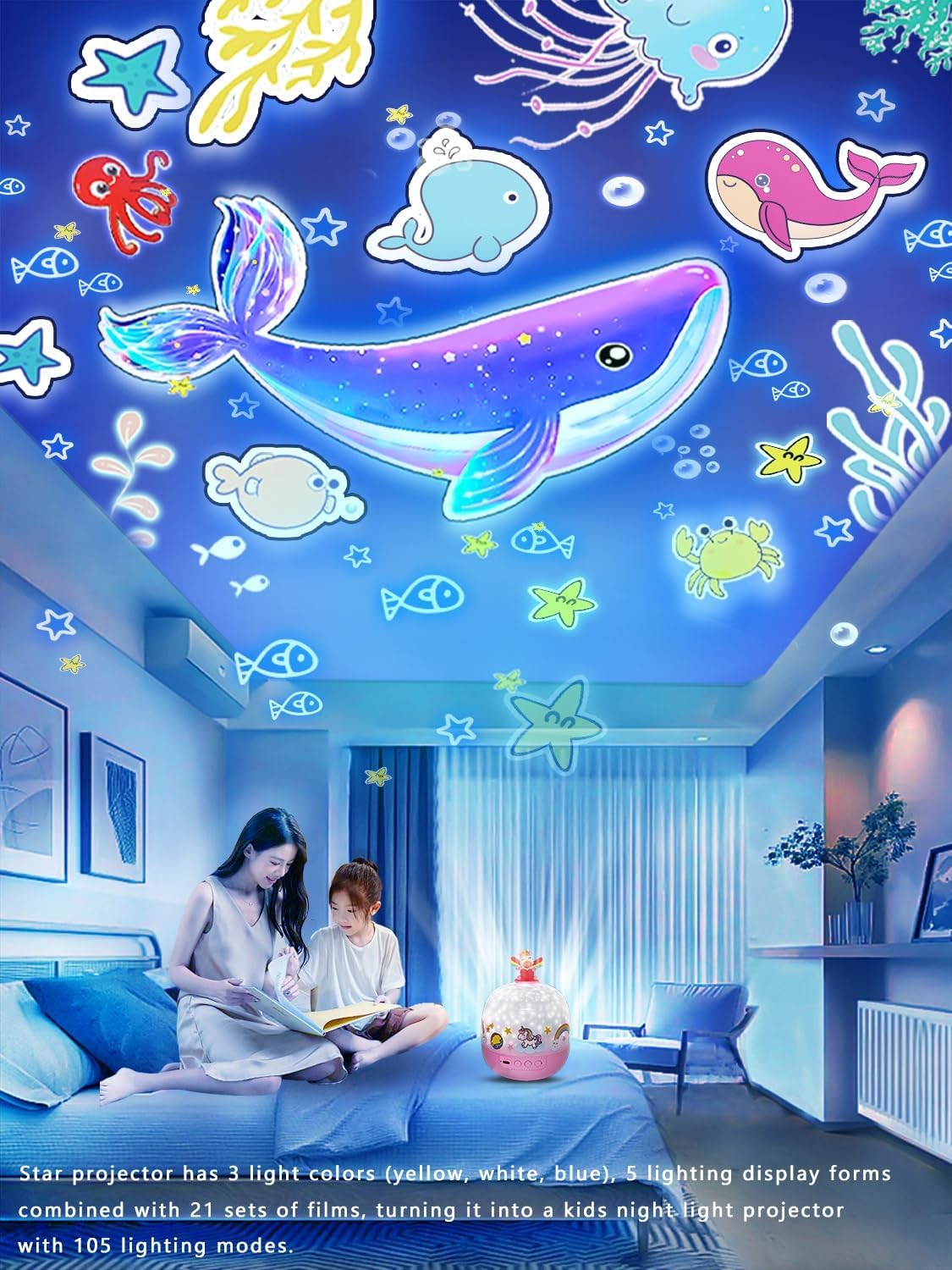 21 Set of Films Ceiling Projector Kids Light, Unicorn Star Night Light Projector, Light Projector for Kids Room, Girls Bedroom, 360&deg; Rotating, Birthday, Christmas, Gifts image number 6