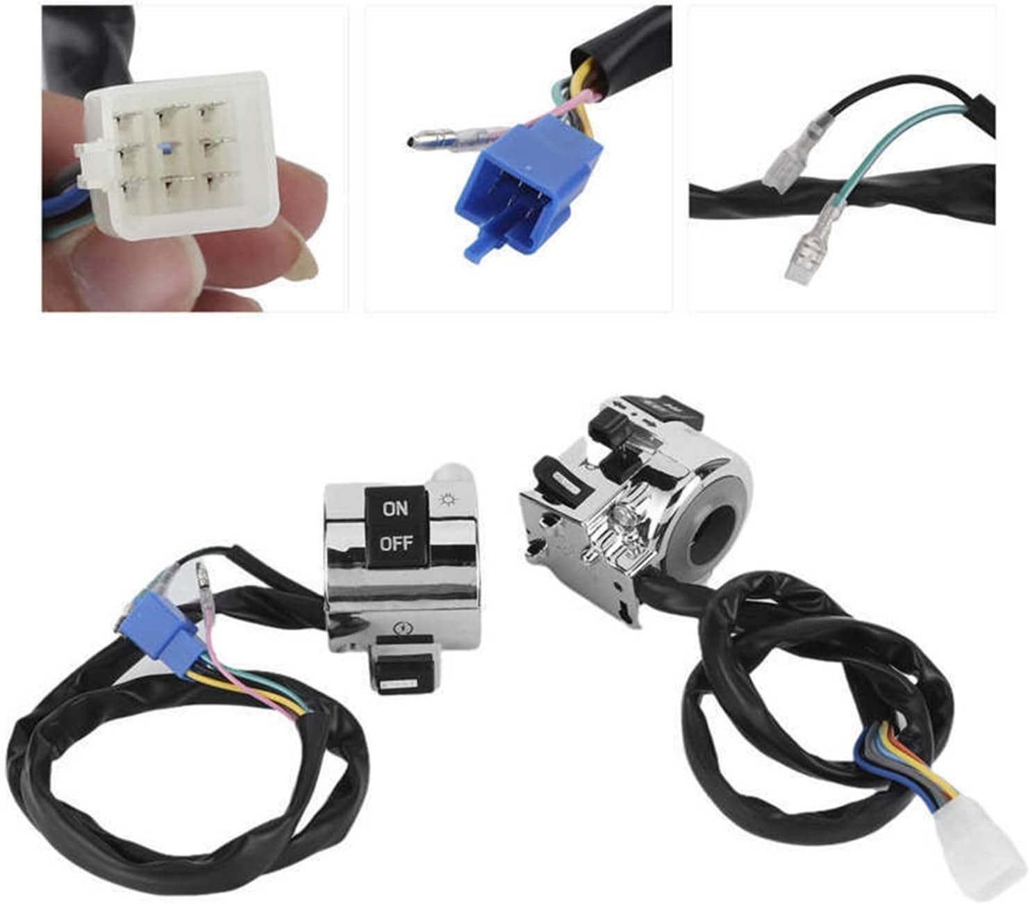 Meikel 1 Pair 25Mm Chrome Motorcycle Motorbike Handlebar Switch Turn Signal Headlight Horn Switch Control Button Universal image number 1