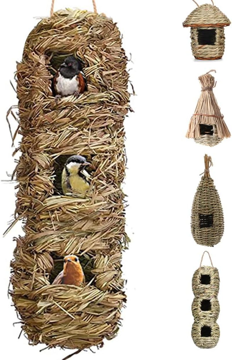 Qttie Hand-Woven Teardrop Shaped Eco-Friendly Birds Cages Nest Roosting,Grass Bird Hut,Hanging Bird House,Cozy Resting Place,100% Natural Fiber,Provides Shelter from Cold Weather (Treehouse Shape) image number 6
