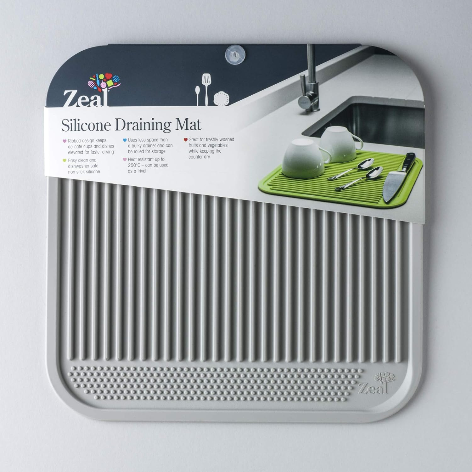 Zeal Silicone Easy Clean, Kitchen Draining Board Mat, French Grey, 31 Cm, One Size - French Grey image number 3