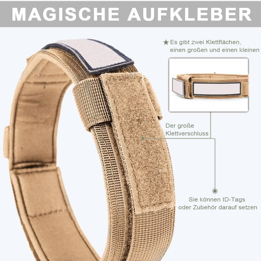 Voarge Tactical Dog Collar, Adjustable Dog Collar with Control Handle, Padded Nylon Dog Collar, Metal Buckle, for Medium Large Dogs, Hunting Training, Outdoor (Brown, XL) image number 5