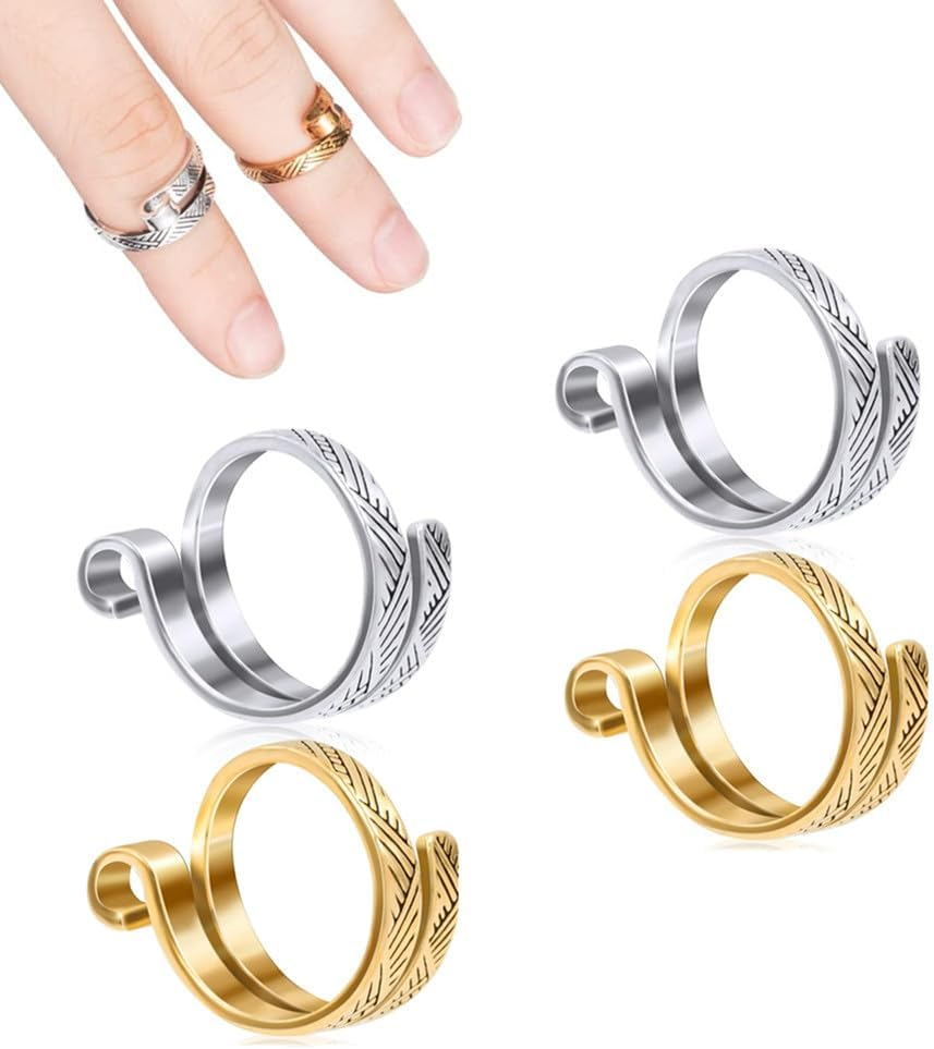 4 Pack Knitting Crochet Loop Ring for Fingers,Metal Open Yarn Guide Finger Holders,For Crocheting, Yarn Guide Crochet Loop Ring for Crochet- Gold & Silver image number 3
