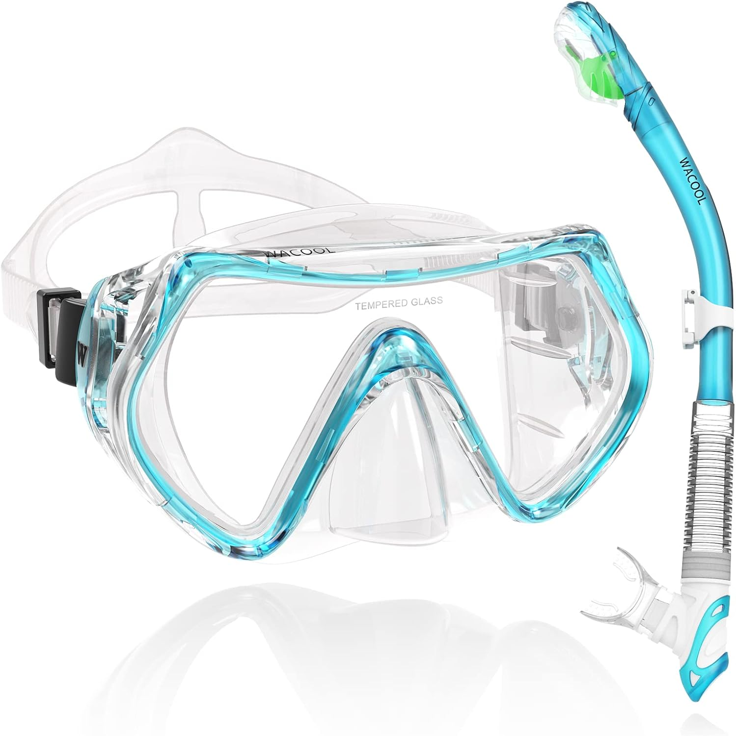 WACOOL Professional Adults Teens Kids Snorkeling Snorkel Diving Scuba Package Set with Anti-Fog Coated Glass Purge Valve and Anti-Splash Silicon Mouth Piece for Men Women