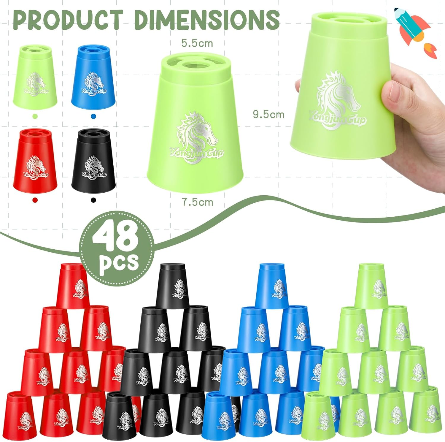 Libima 4 Set Sports Stacking Cups 48 Pcs Cup Stacking Set Stackable Cups Classic Stacking Games Speed Training Game for Boys Girls Adults Family Party Challenge Competition Travel Gift, 4 Colors image number 5