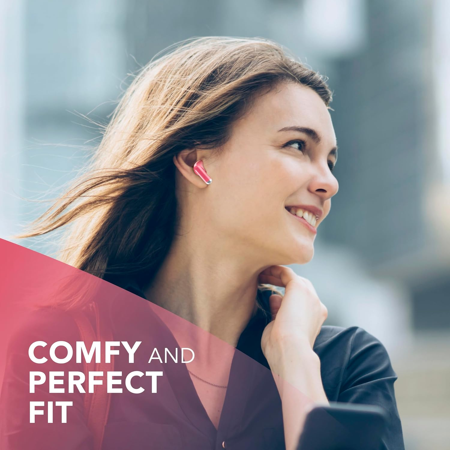 Music Sound Drift Bluetooth In-Ear Headphones Wireless with Compact Colorful Case, Auto Pairing, Touch Control, up to 22 Hours Playtime, Rose image number 4