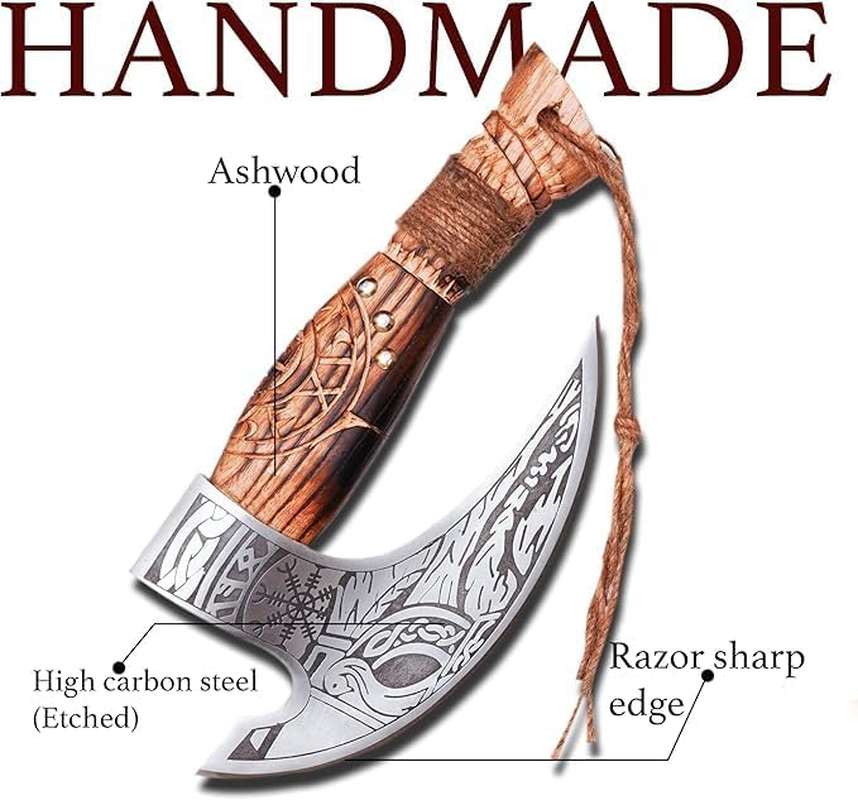 Viking Pizza Axe with Sheath, Viking Butcher Axe, Viking Pizza Cutter Axe - Olive Wood Handle & Heavy Duty Viking Axe Head - Perfect for Cutting Pizza, Meat, Vegetables (PC-29) image number 2