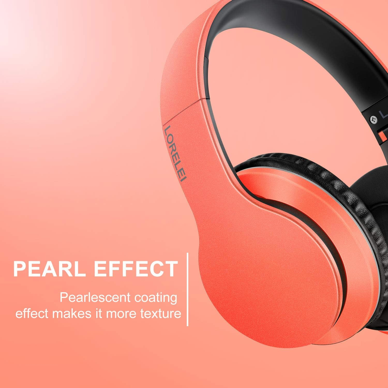 LORELEI X6 Over-Ear Headphones with Microphone, Lightweight Foldable & Portable Stereo Bass Headphones with 1.45M No-Tangle,Wired Headphones for Smartphone Tablet MP3 / 4 (Vitality Orange) image number 3