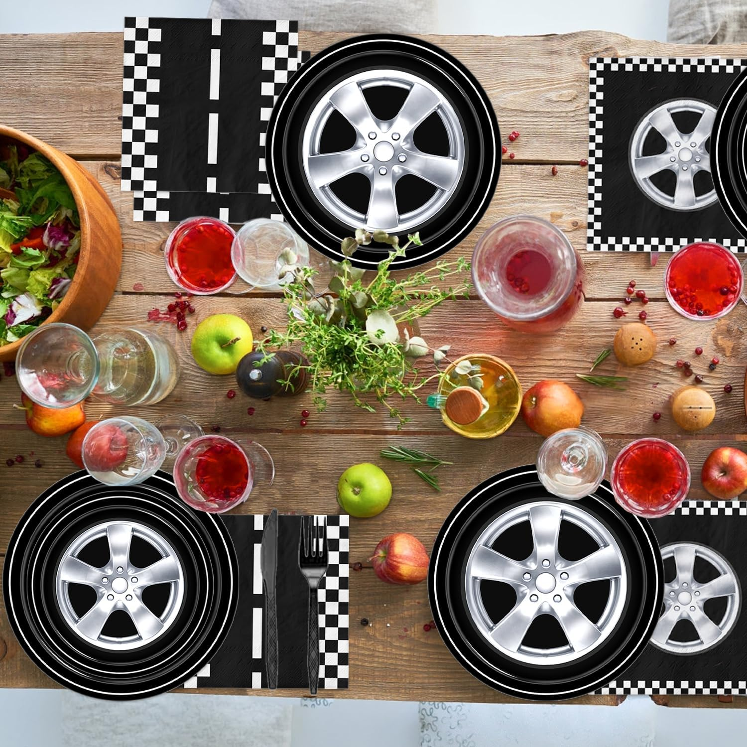 QIYANPAX 168 PCS Race Car Party Decorations - Cars Birthday Supplies Includes Plates, Napkins, Cups, Cutlery for Kids Boys Party, Serves 24