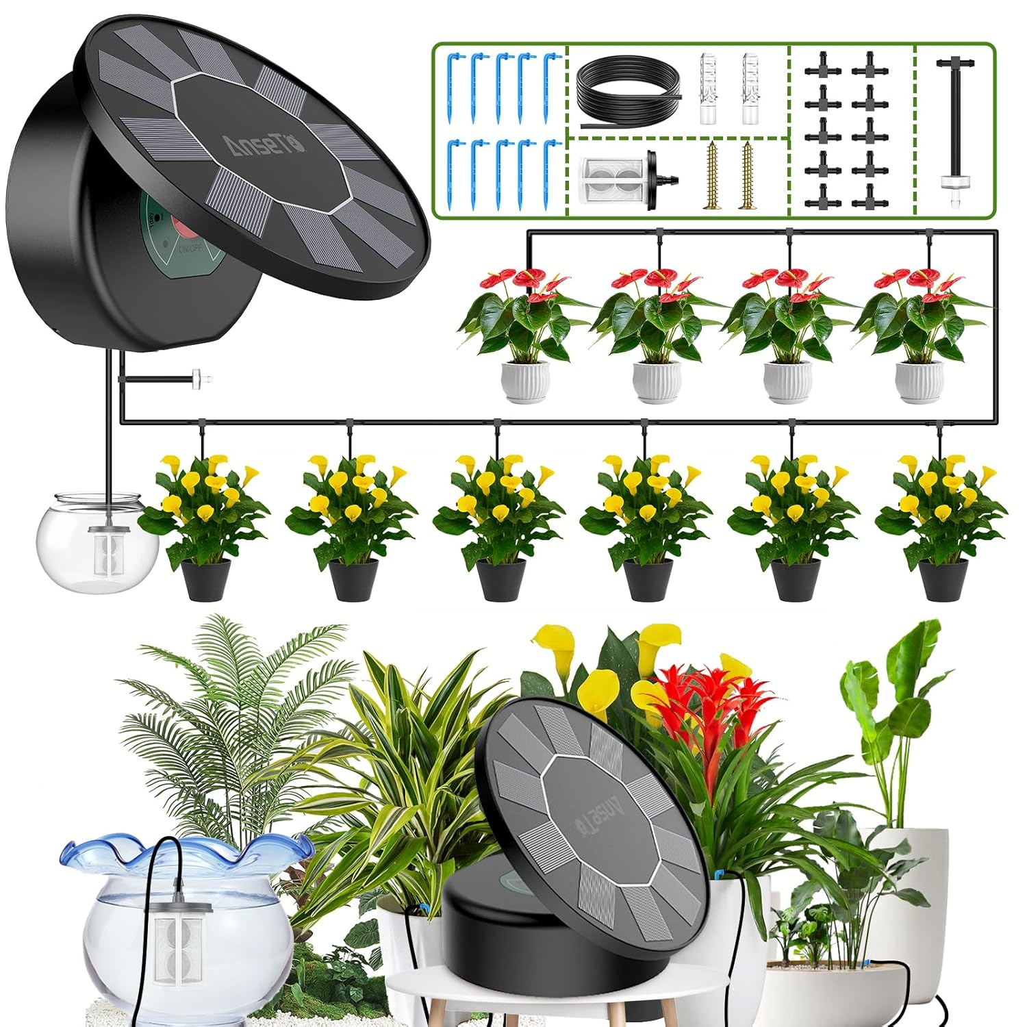 Solar Drip Irrigation System for Garden Indoor/Outdoor Gardening System DIY Automatic Drip Irrigation System for Drip Hose Irrigation with 9 Irrigation Programs and Anti-Siphon Function image number 5