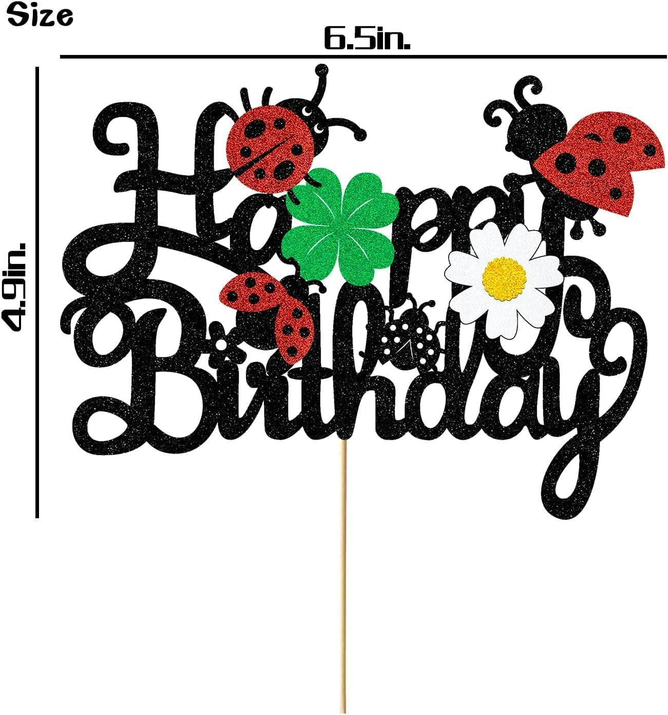 Confetti! Ladybug Cake Topper | Joyous Birthday Toppers Featuring Glittering Ladybugs, Daisies & Clovers - Essential Decoration Supplies for a Baby Shower or Boys and Girls' Birthday Celebration image number 6