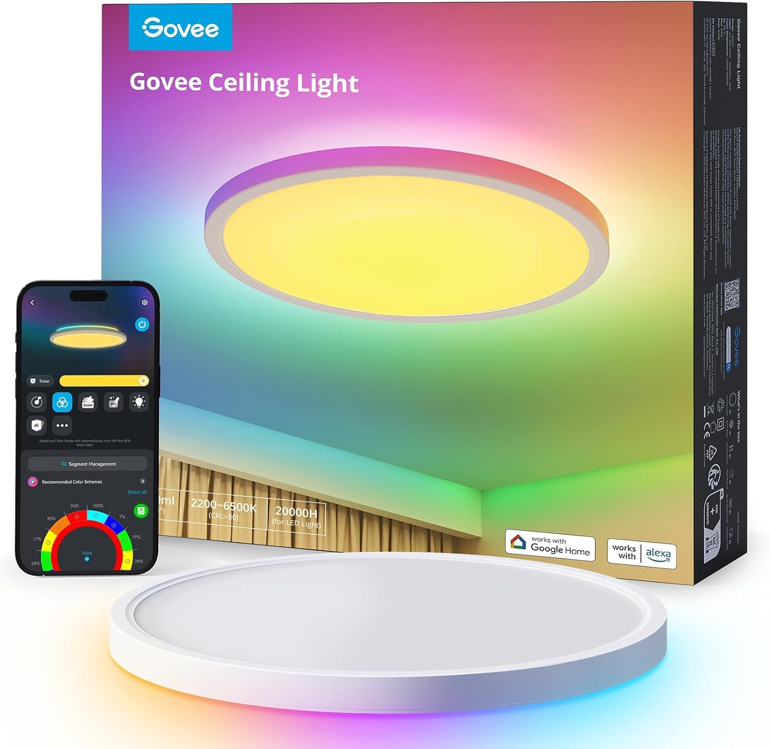 Govee RGB LED Ceiling Light, Smart Ceiling Light, 30 Cm, 2400LM 2200-6500K Recessed Light with 16 Million Colours DIY Ceiling Lights for Bedroom, Living Room, Hallway, Kitchen