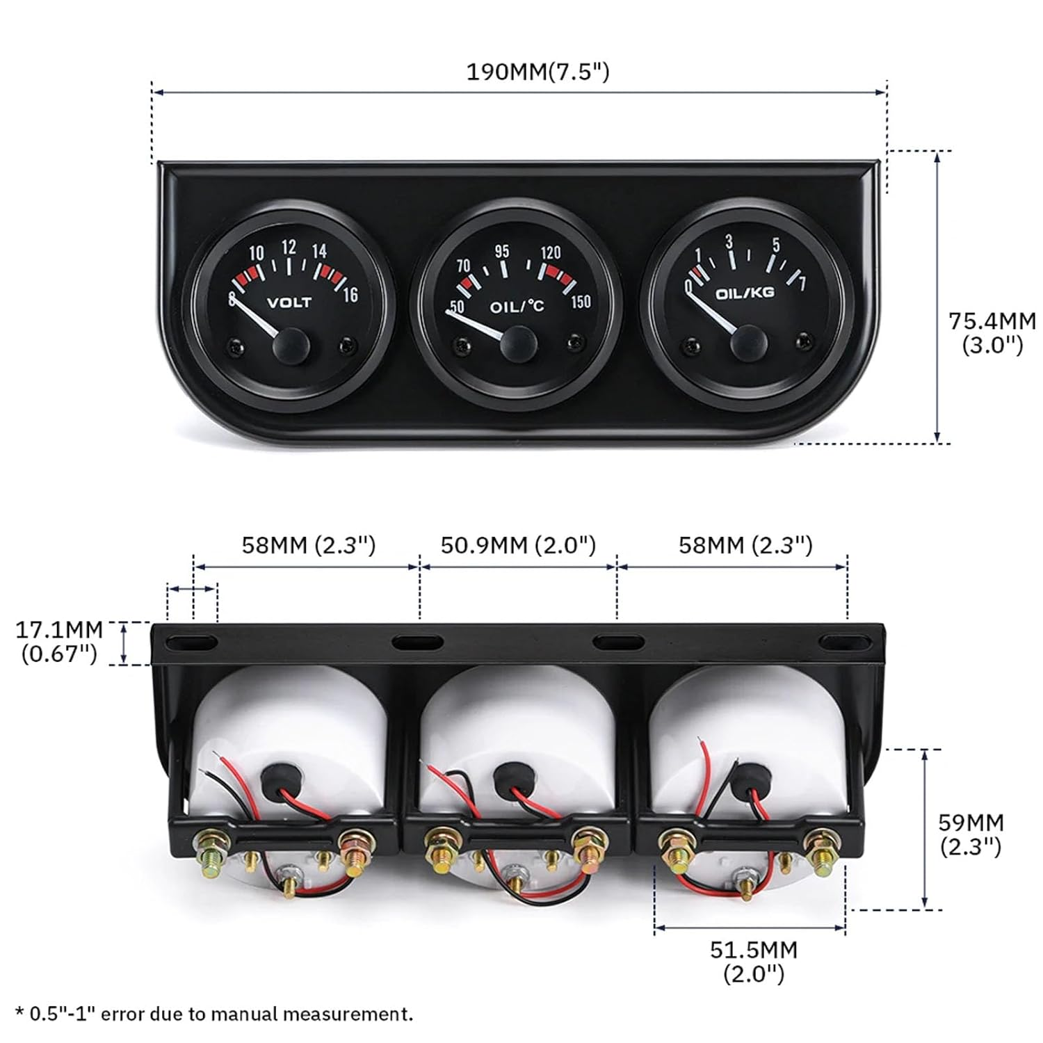 BYYOUIV 52Mm 3-In-1 Car Gauge Kit - Voltage Meter, Water Temperature, and Oil Pressure Gauges - Auto Dashboard Triple Gauge Set for 12V Cars image number 5