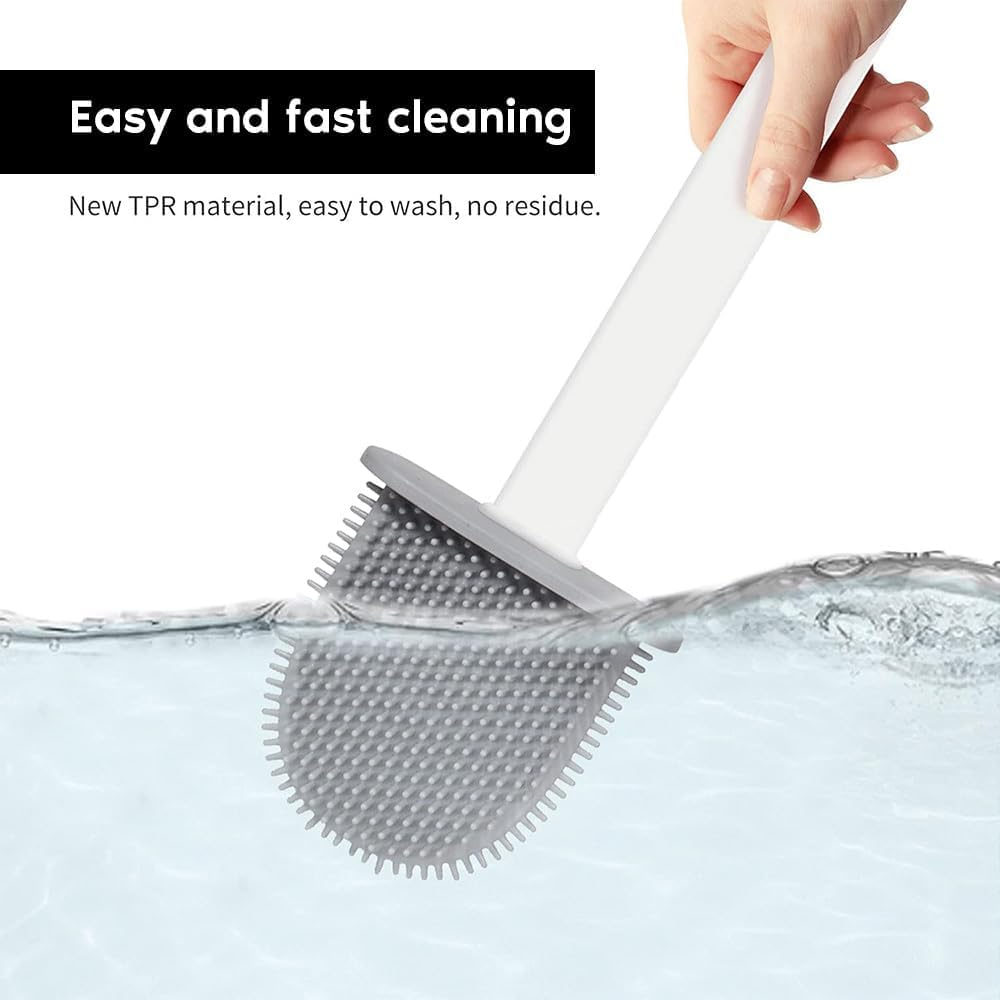 2 Pcs Toilet Brush and Holder Set,Wall Mounted and Standing,With TPR Bristles for Bathroom Cleaning image number 1