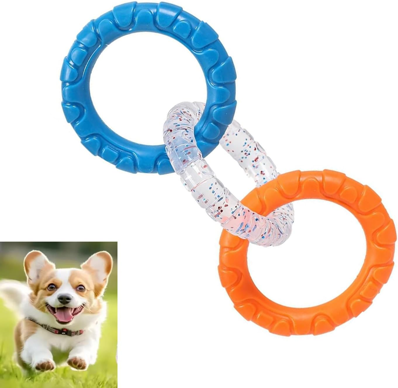 Roczential 3-Ring Dog Chew Toy, Indestructible Rubber Dog Toys, Puppy Teething Rings Toys for Small Medium Large Dogs (Yellow + Transparent + Purple)