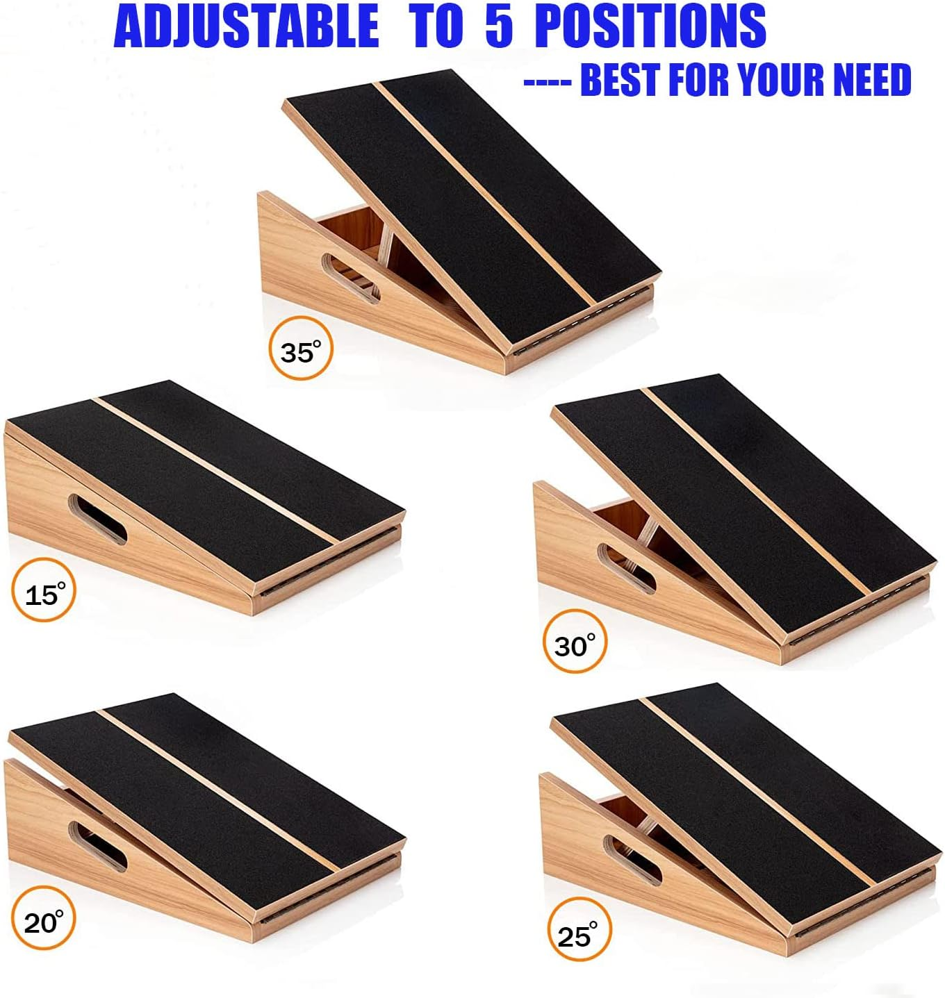 Slant Board for Calf Stretching Squats Calf Stretcher Incline Stretch Adjustable Wooden Wedge Footrest Professional for Knees Ankle Heel Feet Leg image number 6