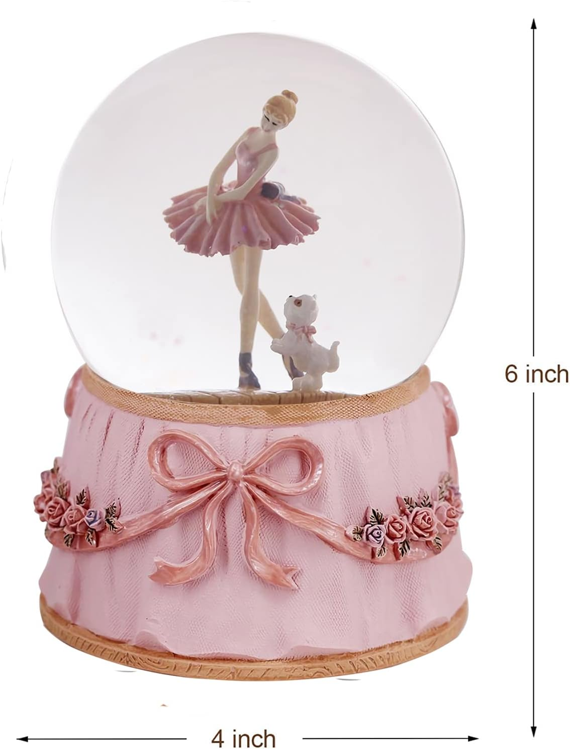 Ballerina Snow Globe Plays Swan Lake Ballet Tune,Christmas Music Snowglobes Ballet Recital Gifts (Dancer with Puppy)