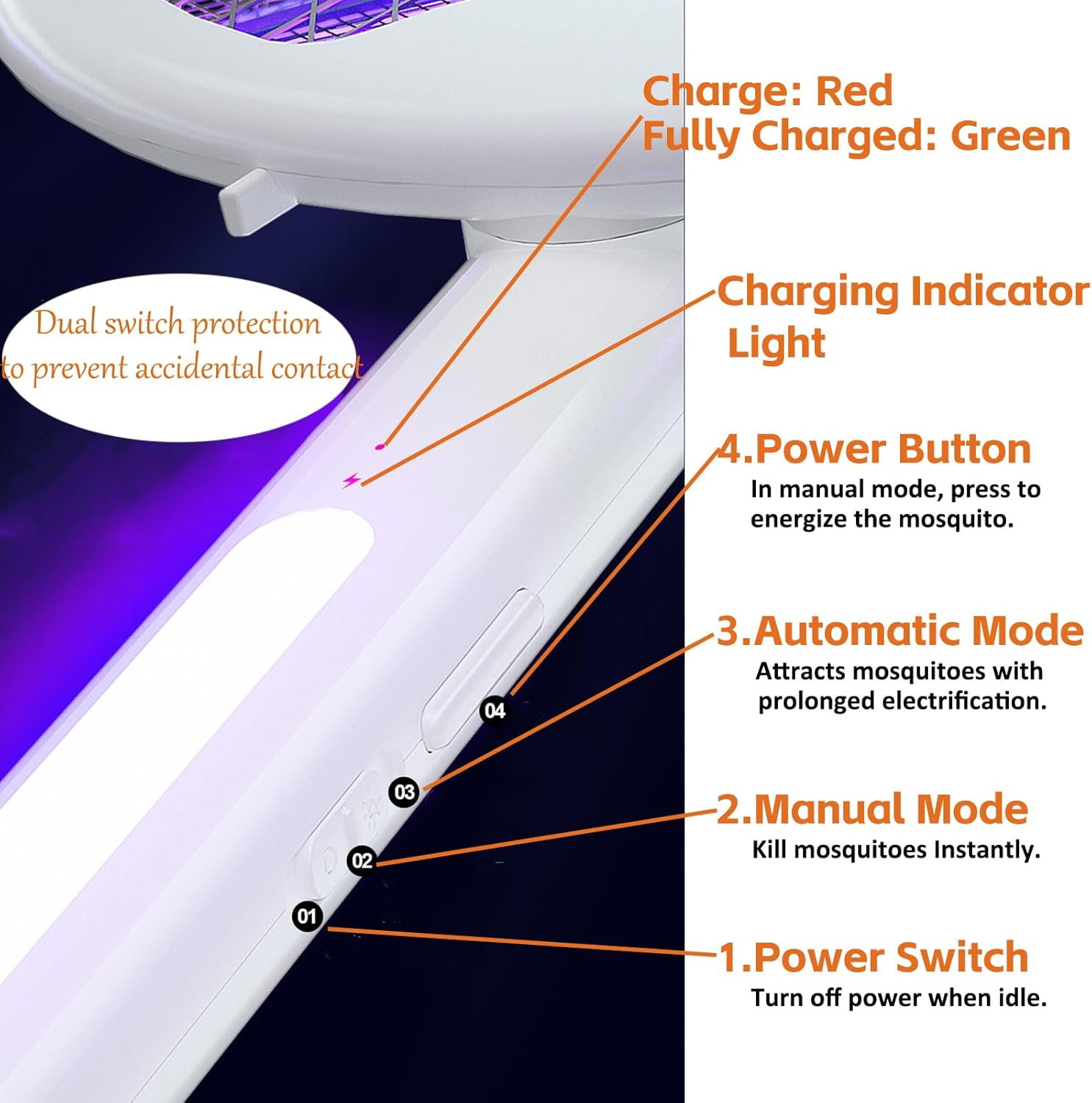 Electric Fly Swatter Racket Type-C Rechargeable Bug Zapper Racket 3 in 1 Foldable Mosquito Zapper with Mosquito Lure Lamp Beads 1200Mah Battery and Brush for Indoor Outdoor SH0062 (Black) image number 4