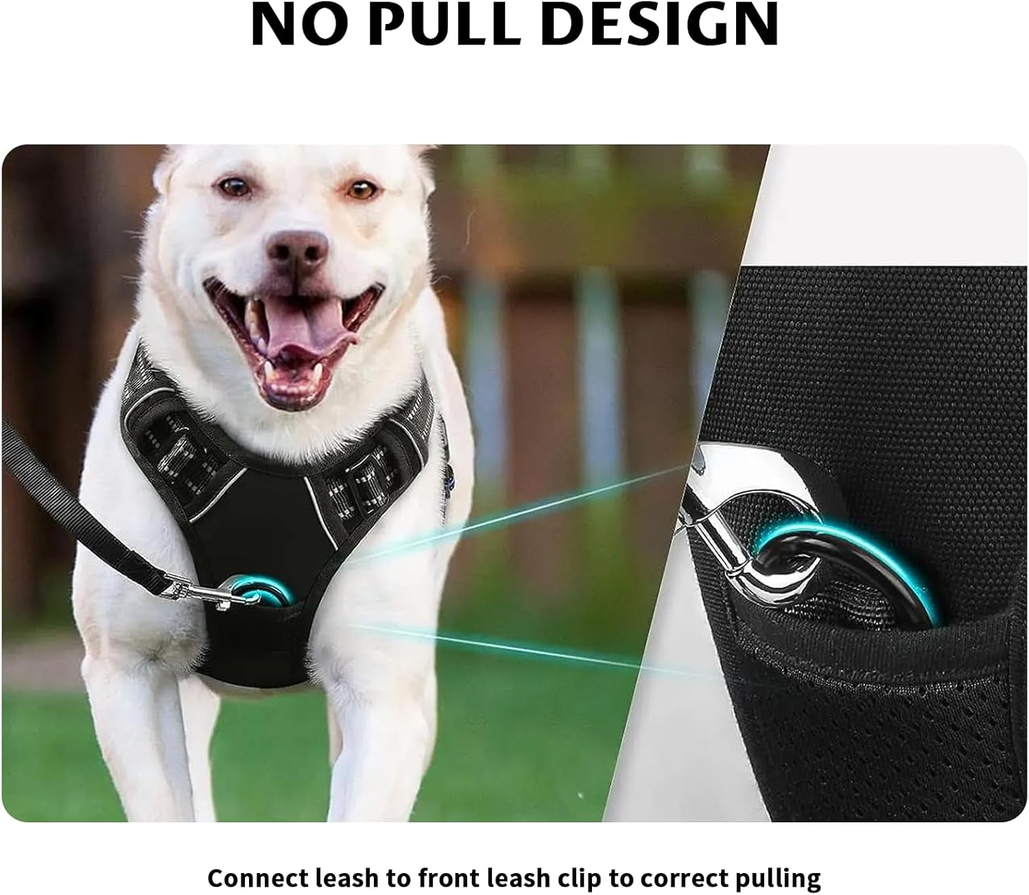 VCCLFSIA No Pull Dog Harness with 1.5M/5Ft Dog Leash, Adjustable Soft Padded, Reflective Oxford No-Choke Pet Oxford Dog Vest with Control Handle for Small Medium Large Dogs (Black, S) image number 2