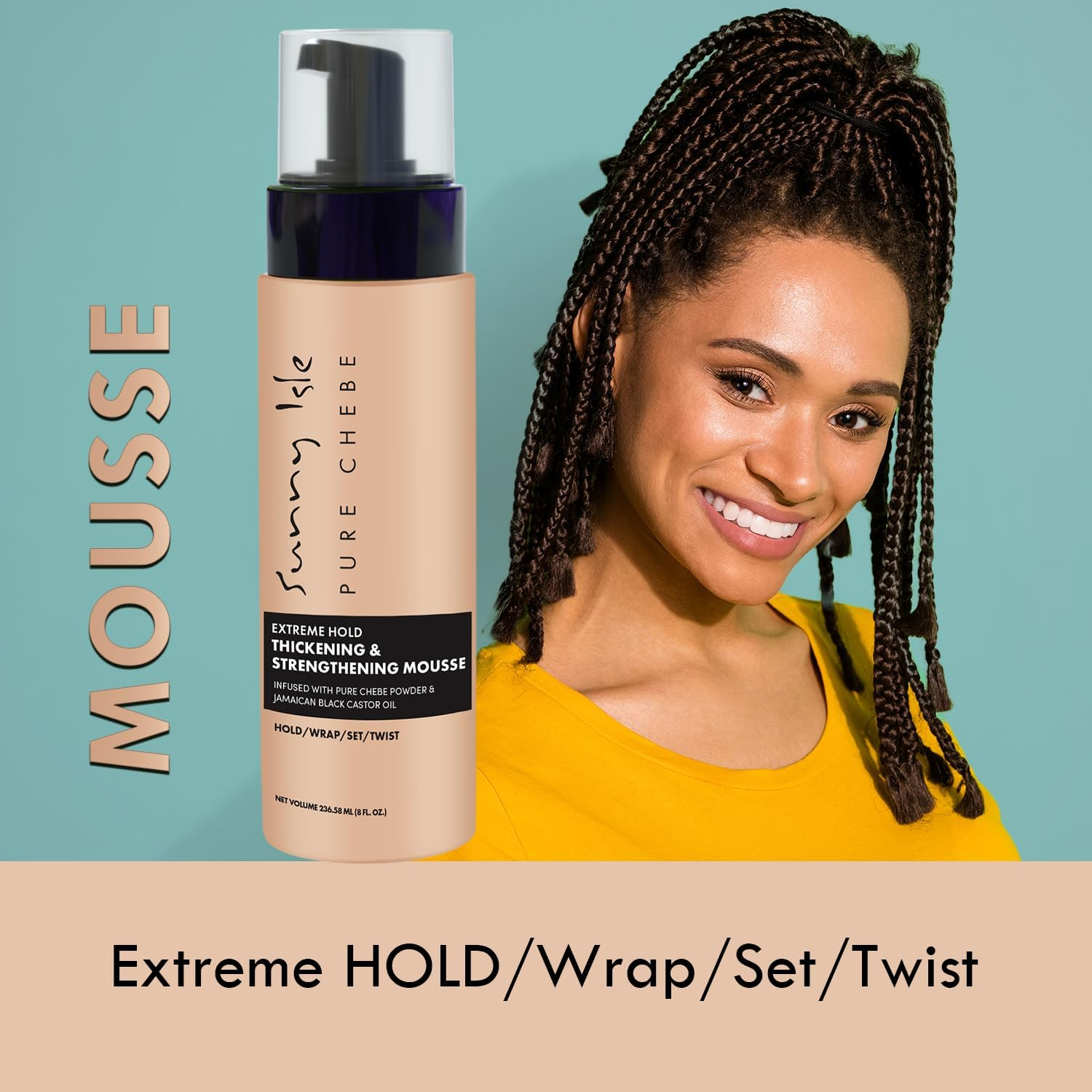 Sunny Isle Pure Chebe Extreme Hold Thickening & Strengthening Mousse 8Oz | Hold, Wrap, Set, Twist | Infused with African Chebe Powder and Jamaican Black Castor Oil image number 1