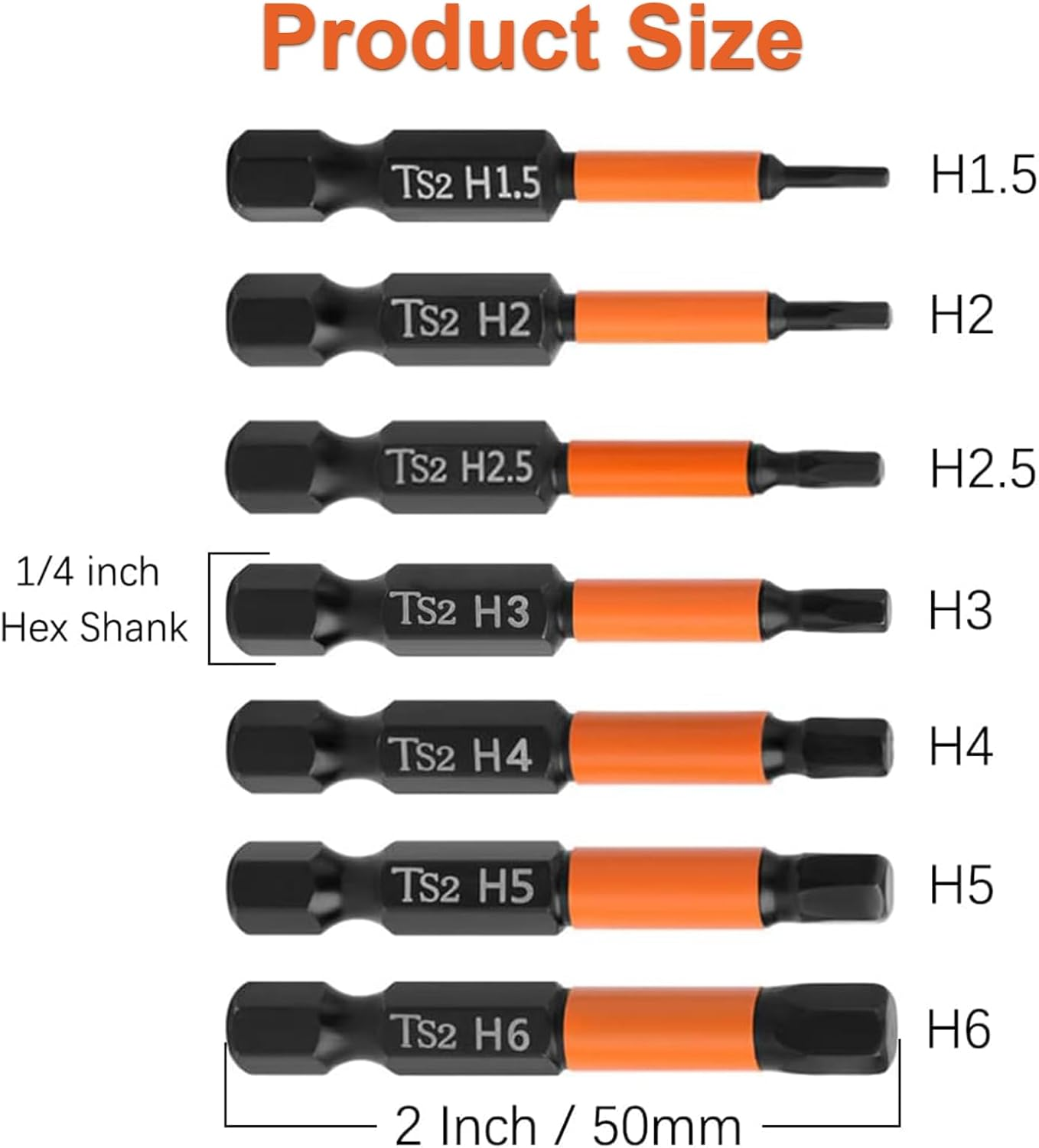 Rhoyee 7-Piece Magnetic Allen Wrench Drill Bit Set, 1/4&rdquo; Hex Shank, 2&rdquo; (50Mm) Long S2 Steel Impact Hex Screwdriver Bits, Metric & SAE Sizes, Durable Power Tool Set for Automotive, DIY & Home Repairs image number 2