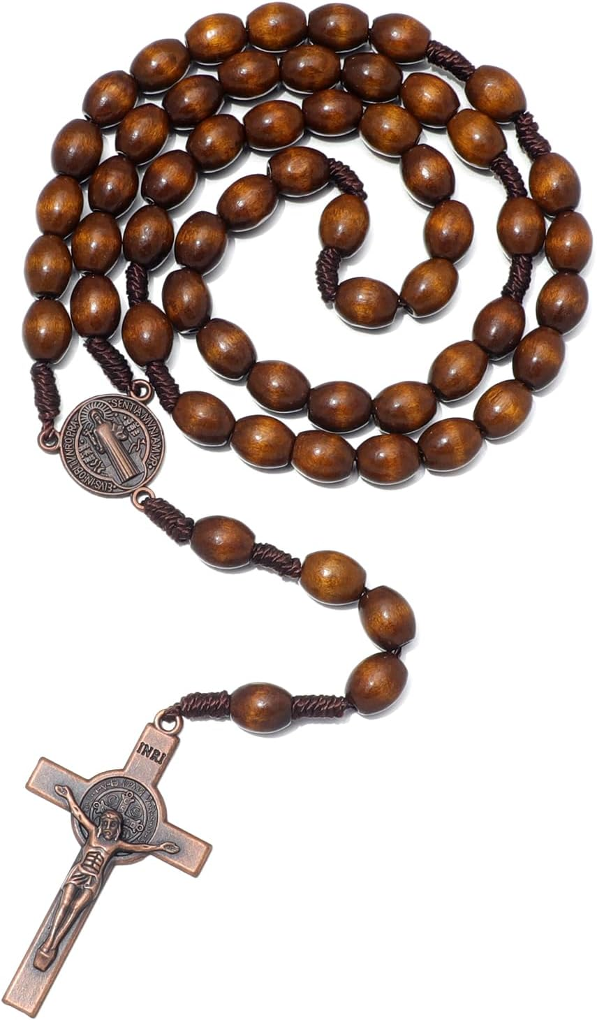 KOMI Handmade Wooden Catholic Rosaries, Rosary Beads Necklace from Bethlehem Wood Christian Prayer Holy Soil Medal & Metal Cross for Catholic or Christian Gift image number 2