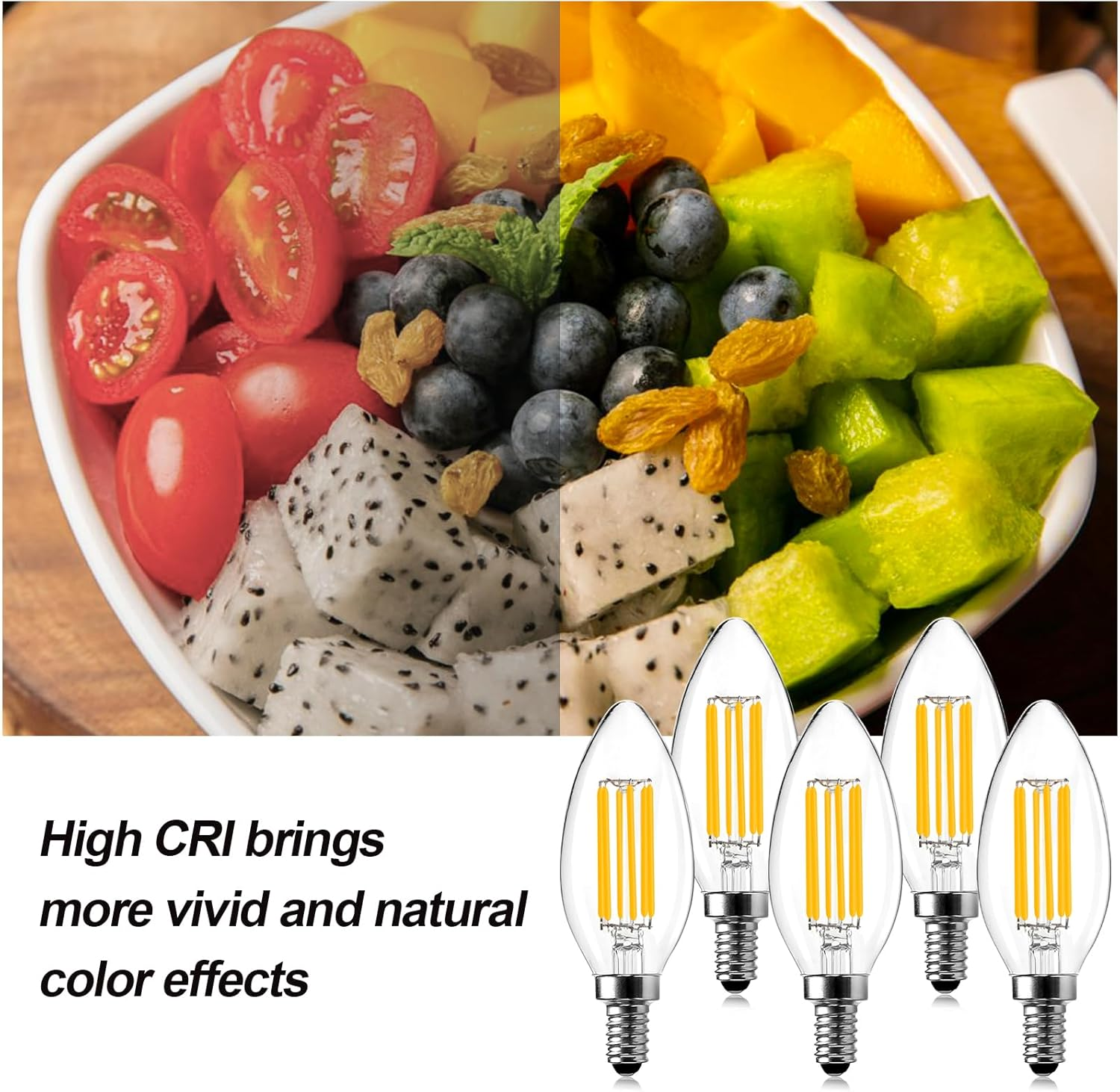 BRIMAX E14 LED Candle Bulb Dimmable 6W 60W Equivalent Warm White 2700K Ses(Small Edison Screw) LED Chandelier Bulbs C35 Vintage Filament Energy Saving Candelabra Light Bulb 5 Packs image number 4