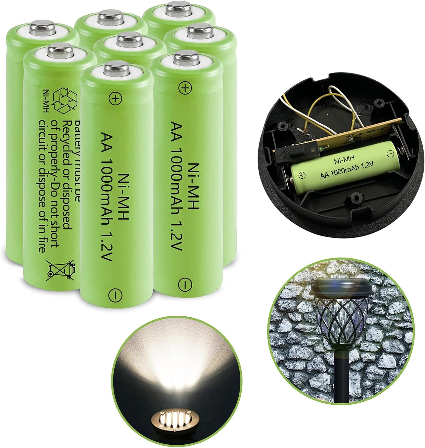 JINTION Rechargeable AA Batteries, Solar 1.2V Ni-Mh 1000Mah Double Battery High Capacity Low Self Discharge for Lights Lanterns Lamps, 8 Pack image number 3