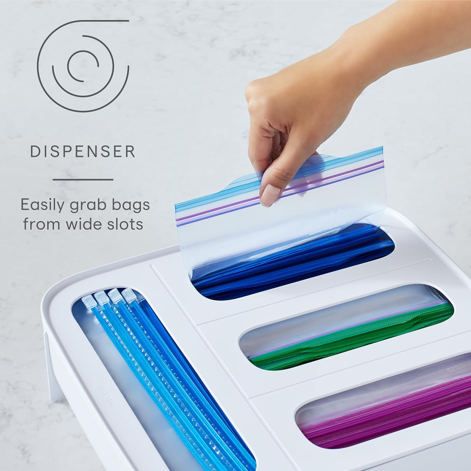 Youcopia Storabag Food Bag Dispenser, Family Size 4-Slot, Plastic Sandwich Bags Drawer Organizer for Kitchen Storage image number 2