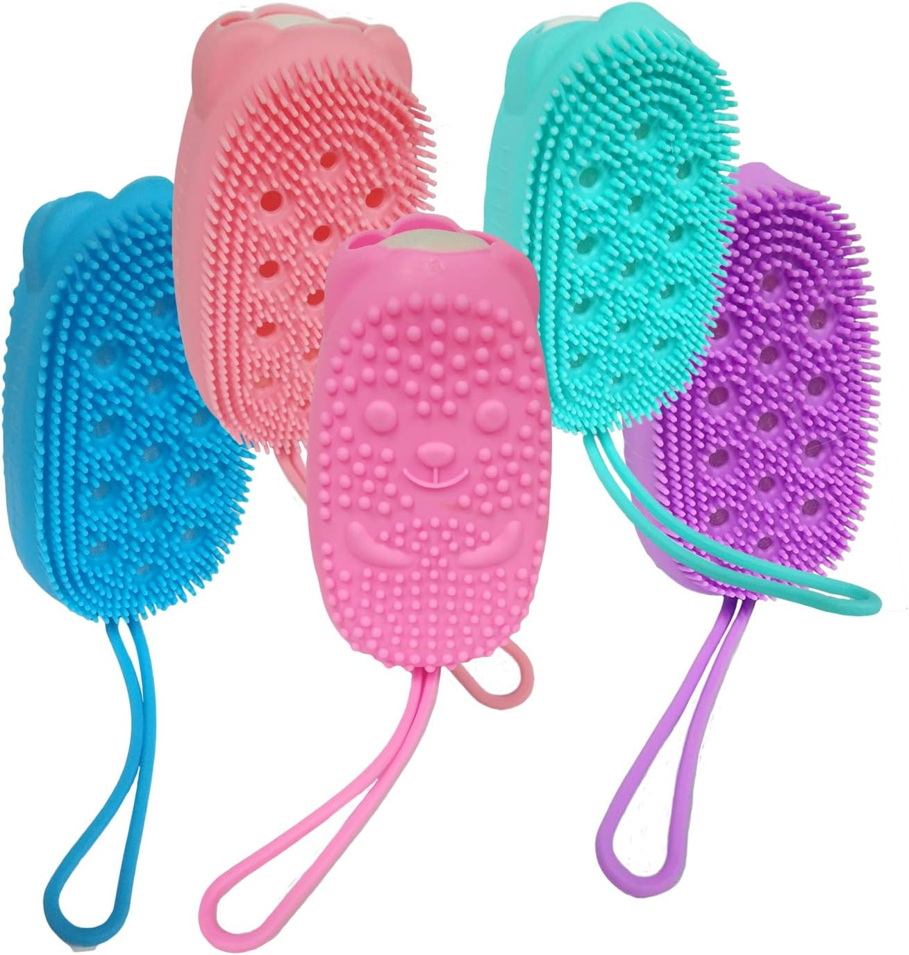 4 Pack Silicone Bath Body Brush for Girl, Exfoliating Body Scrub Brush, Shower Cleansing Scrubber Brush for Princess, Double Sided Silicone Sponge Bath Brush with Soft Brush Head and Hard Massage Ball image number 5