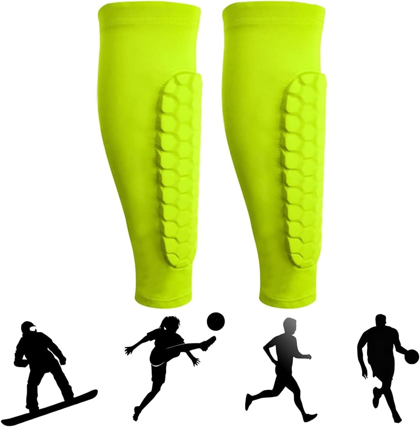 BEANPRECOY Protective Shin Guard Sleeves, Neon Yellow, Breathable Compression Calf Support, Youth and Adult Sizes