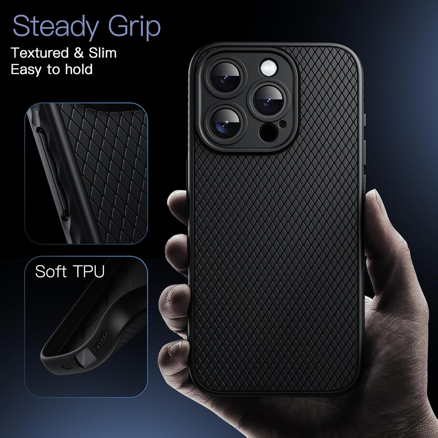 Jetech Grip Case for Iphone 15 Pro Max 6.7-Inch, Soft TPU Slim Fit Protective Phone Cover with Camera Lens Full Protection, Shockproof (Black Titanium) image number 6