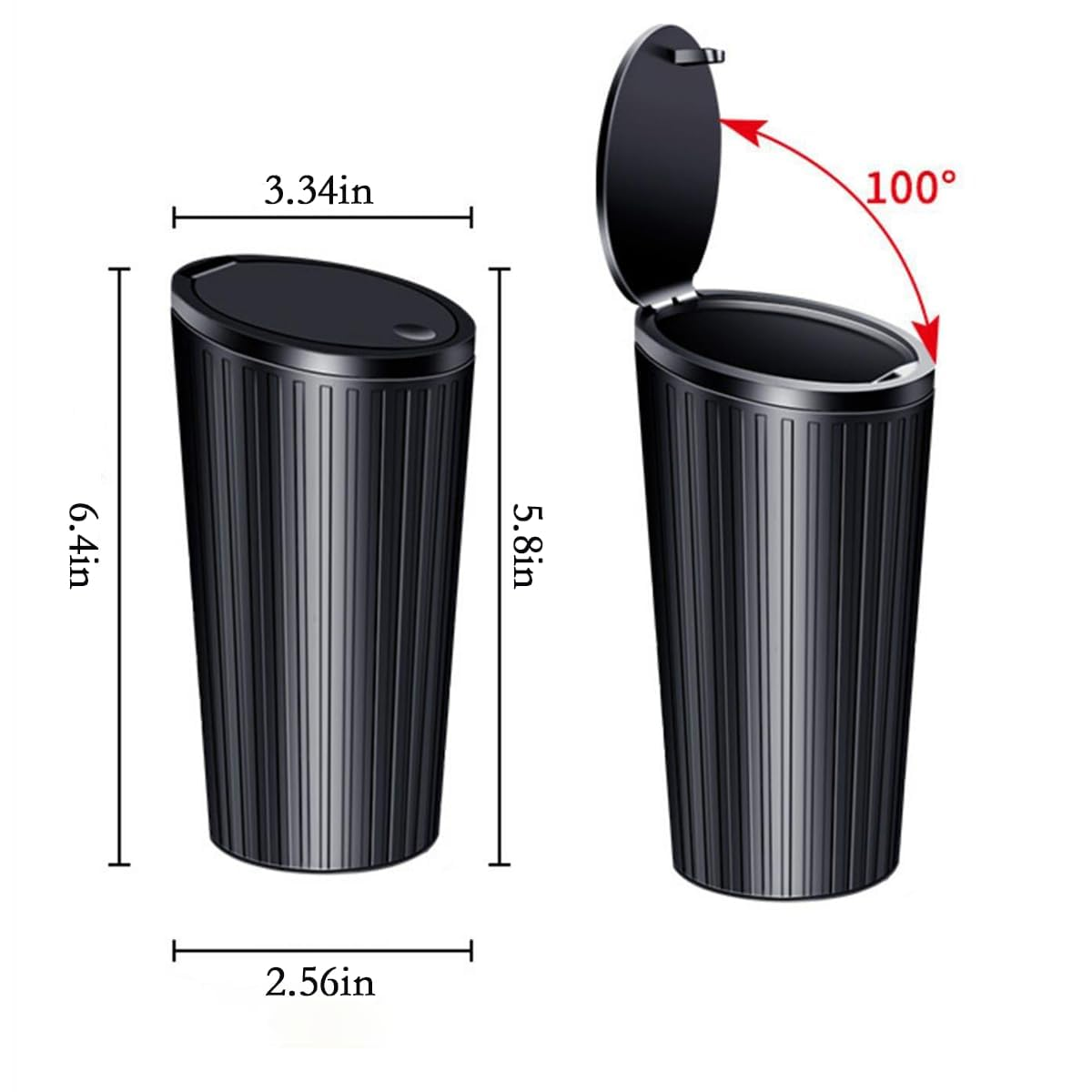 Car Trash Can with Lid - Mini Auto Garbage Bin with 8 Trash Bags, Leakproof Car Accessories for Interior, Multipurpose Small Trash Can for Home, Office, Vehicle Use, Black image number 3