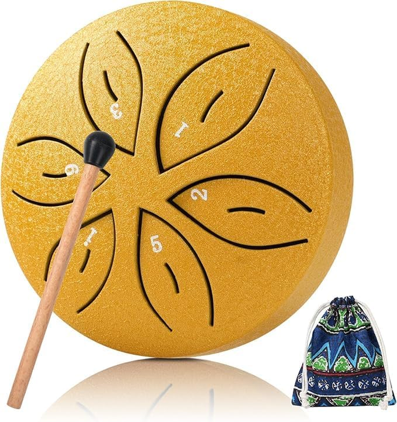 Ksngtixe 3-Inch Six-Tone Tibetan Singing Bowl - Handheld Meditation Rain Drum with Carbon Steel Construction for Sound Healing, Yoga & Stress Relief (Gold) image number 2