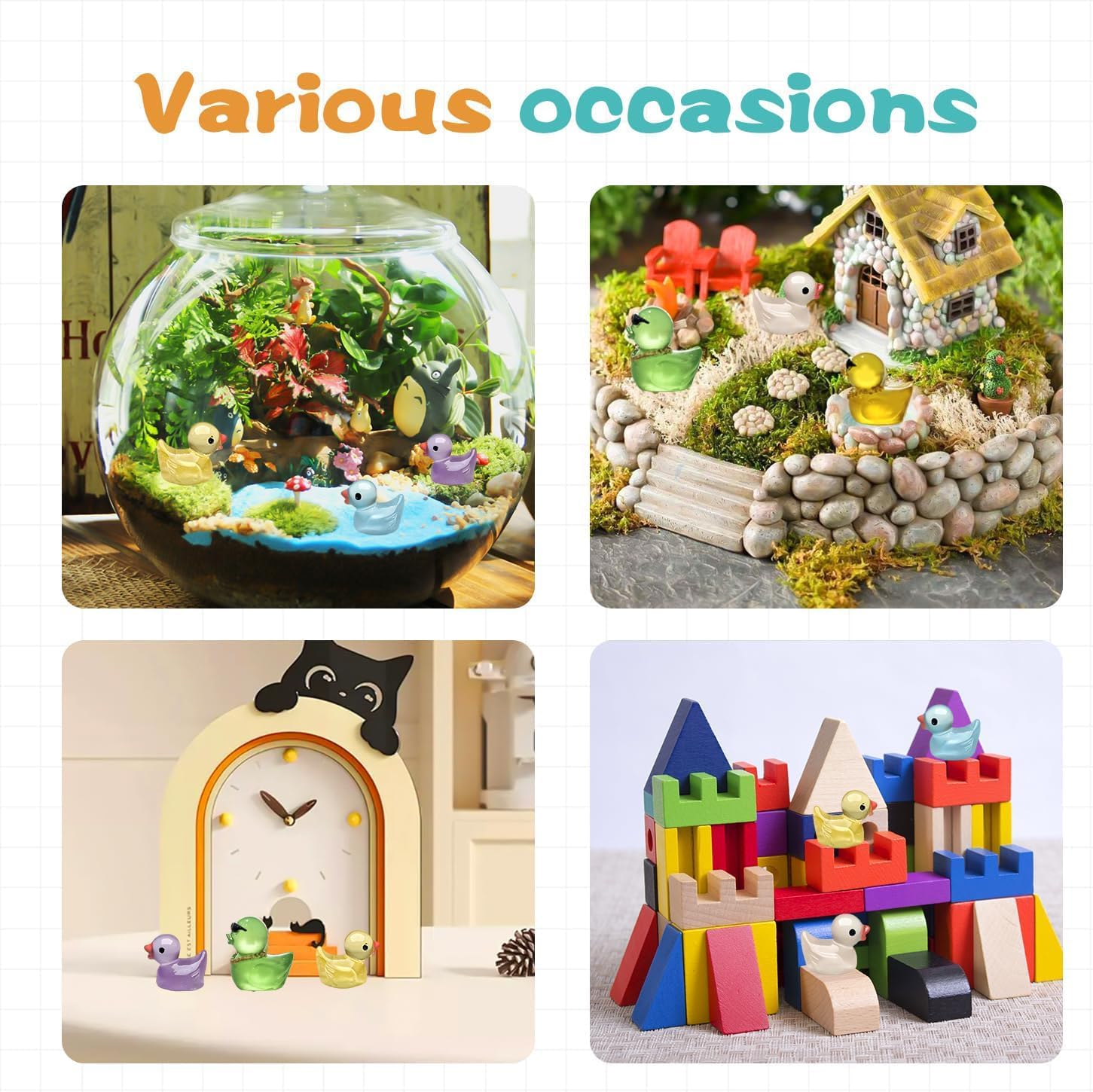 100PCS Mini Ducks,Funcyboo Resin Ducks Luminous Mini Duck for Crafts Miniature Ducks to Hide Cute Small Ducks Accessories for Aquarium Garden Landscape Dollhouse Potted Plant DIY(2 Styles/Many Colors)