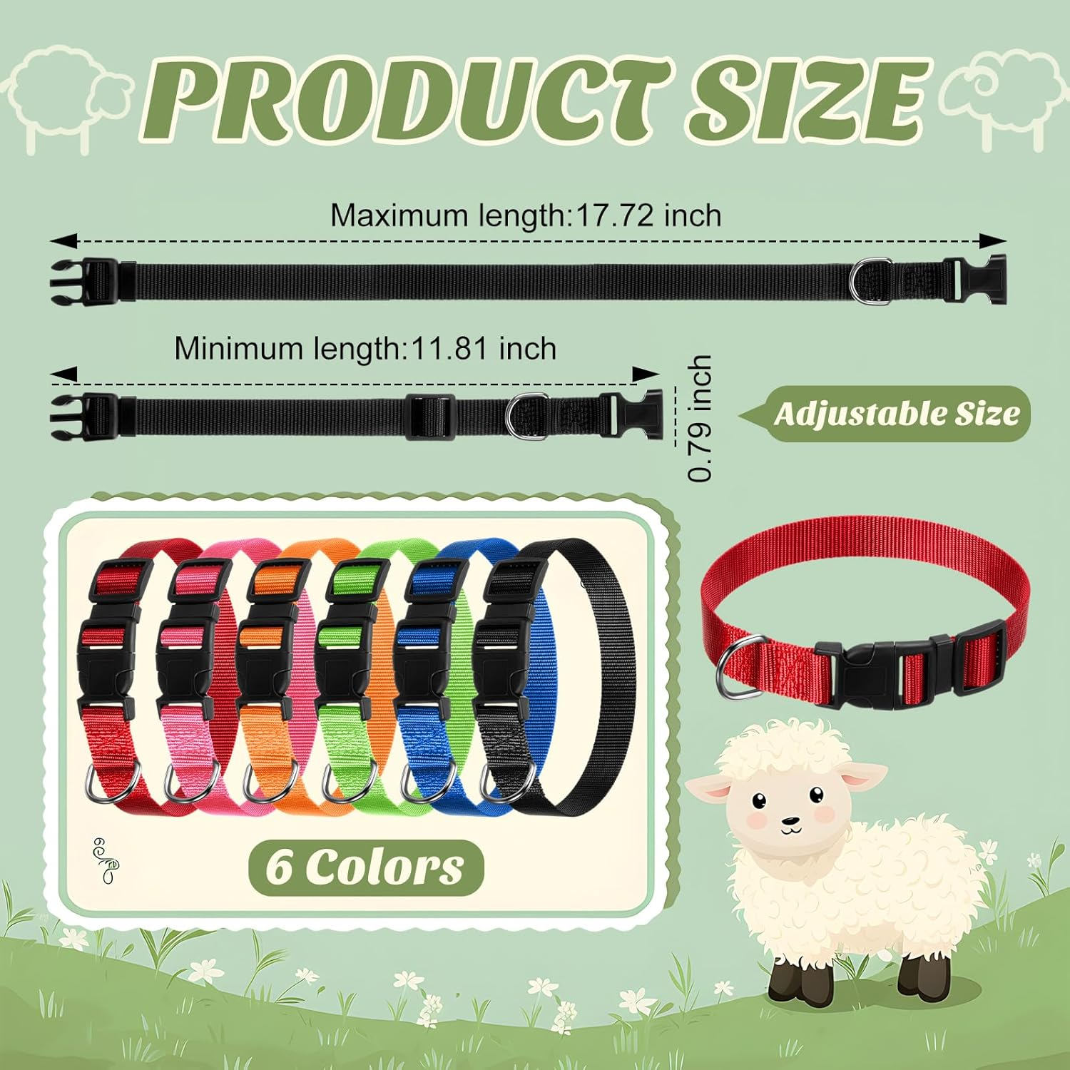 12 Pack Goat Collar with Bell and Number Tag Adjustable Nylon Sheep Collar Set with Plastic ID Number Tags for Small Farm Animal Livestock Goat Sheep Cow Accessories image number 6