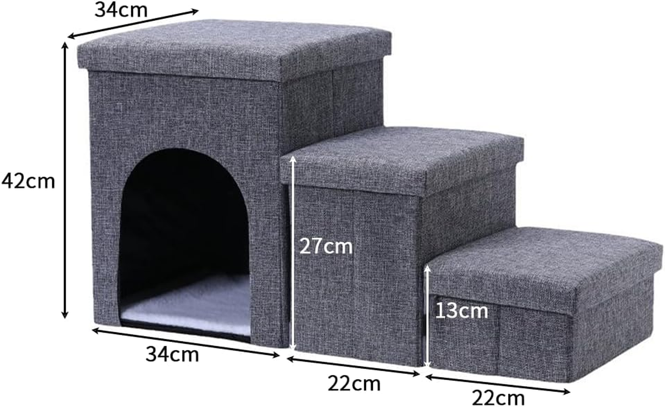 TOMVAES Dog Stairs for Bed, Pet Steps for Small Dogs and Cats, Portable Heavy-Loaded Dog Steps with Storage Box 3-Step to Couch,Doggie Car Ramp for Older Dogs image number 2