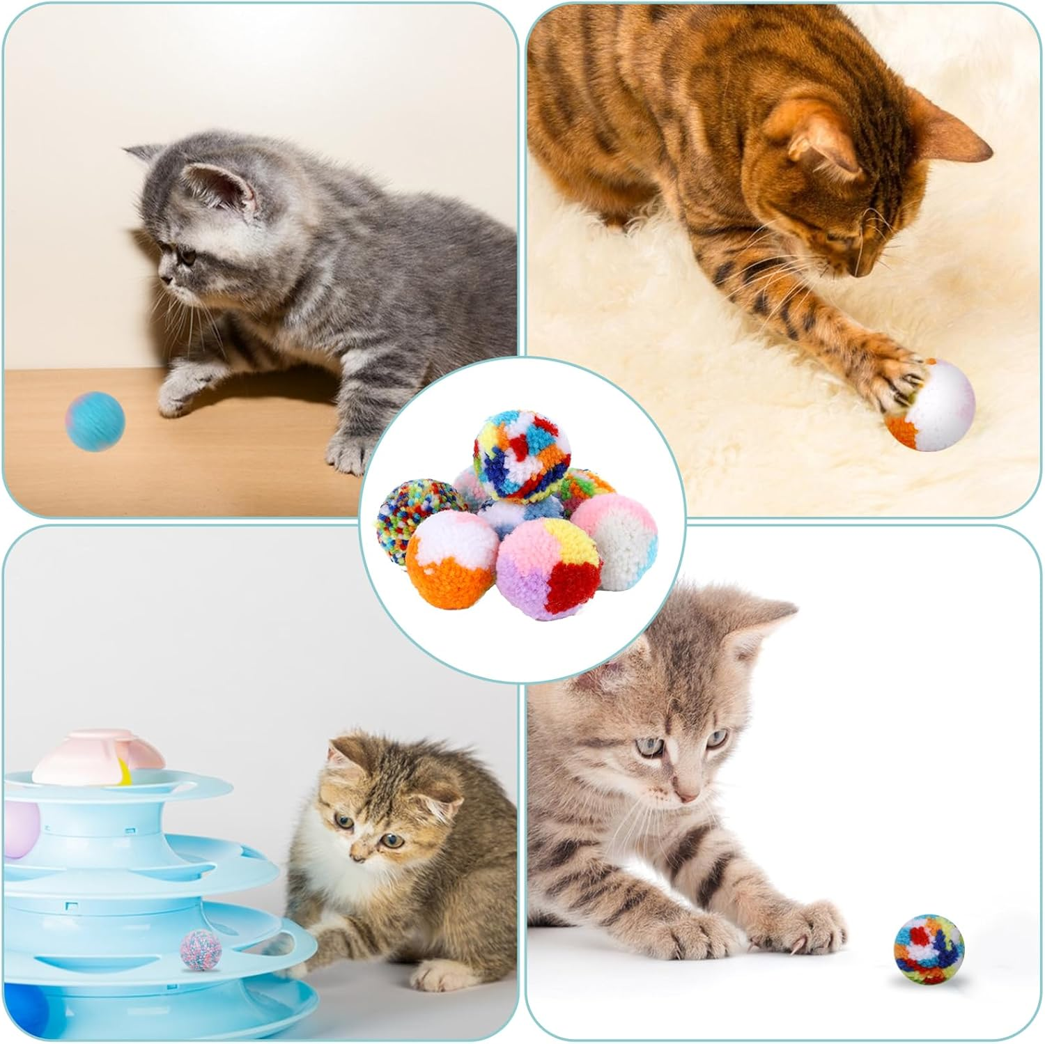 Hariendny 8 Pcs Colorful Cat Pom Pom Ball Toys Assorted Color Cat Ball Toys 2-Inch Cats Interactive Plush Toy Ball Woolen Yarn Cat Balls Kitten Chasing Balls Soft Plush Cat Ball for Cats Kitten image number 4
