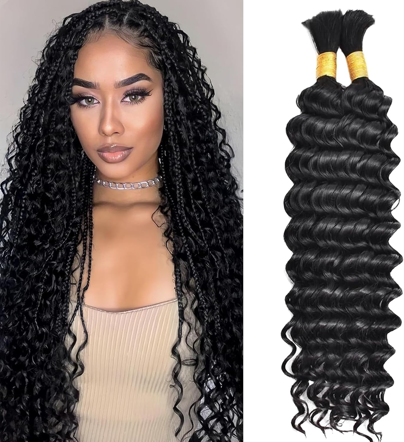 LPARMJIT Deep Wave Bulk Hair for Braiding, 18 Inches, 2 Bundles/Pack, No Weft for Braiding, Wavy Synthetic Braiding Hair Extensions for Boho Braids image number 4