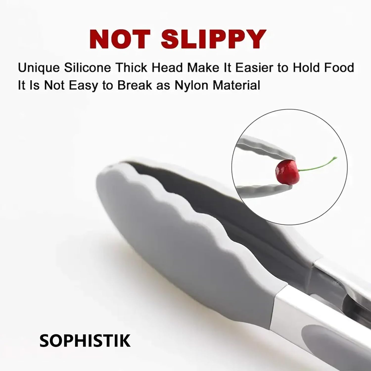 Sophistik Set of 2 Kitchen Tongs &ndash; 12" & 9" Premium Bpa-Free Non-Stick Silicone and Stainless Steel Food Tongs with Locking Mechanism, for Cooking, BBQ, and Grilling (Grey & Black) (Grey) - Grey image number 2