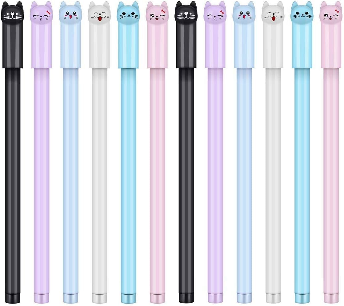 24 Pcs 0.38 Mm Cute Cat Pen Gel Pens Black Ball Point Pens for School Office Supplies Boys and Girls