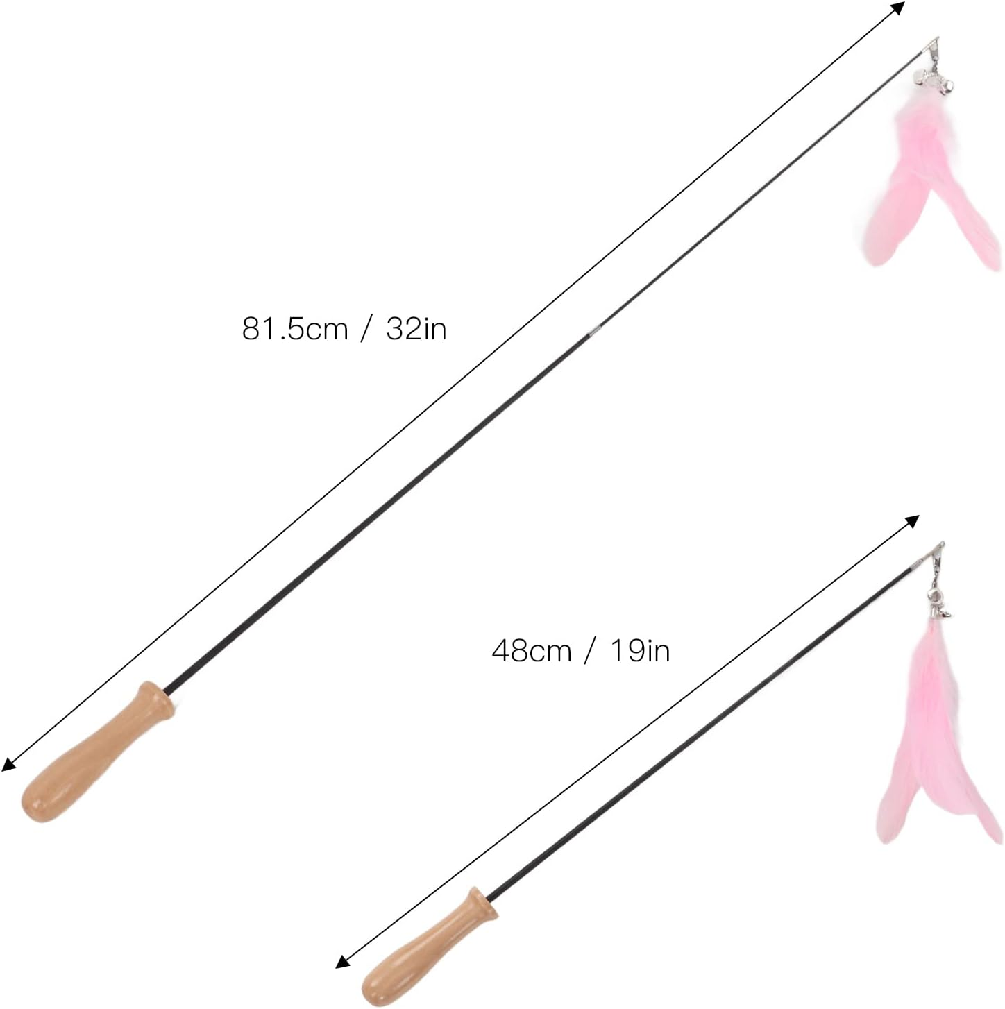 Cat Stick Toy, Retractable Cat Stick with Wooden Pole, Funny Cat Stick with Feather Bell, Flexible Carbon Fiber Rod Cat Feather Toys Interactive Cat Toys for Indoor Cats (Pink) - Blue image number 2