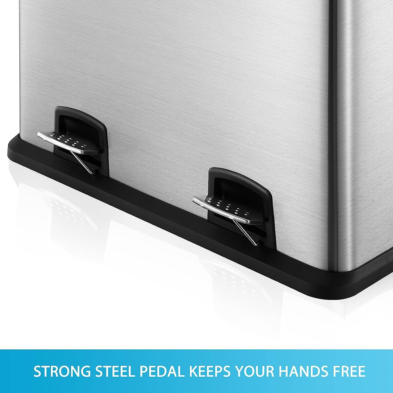 Maxkon 60L Foot Pedal Trash Bin Dual Kitchen Rubbish Bin Step Recycle Garage Can with Plastic Flip-Top Lids & Removable Inner Bucket Matte Finish Stainless Steel Silver - Sliver-54 Pedal image number 3