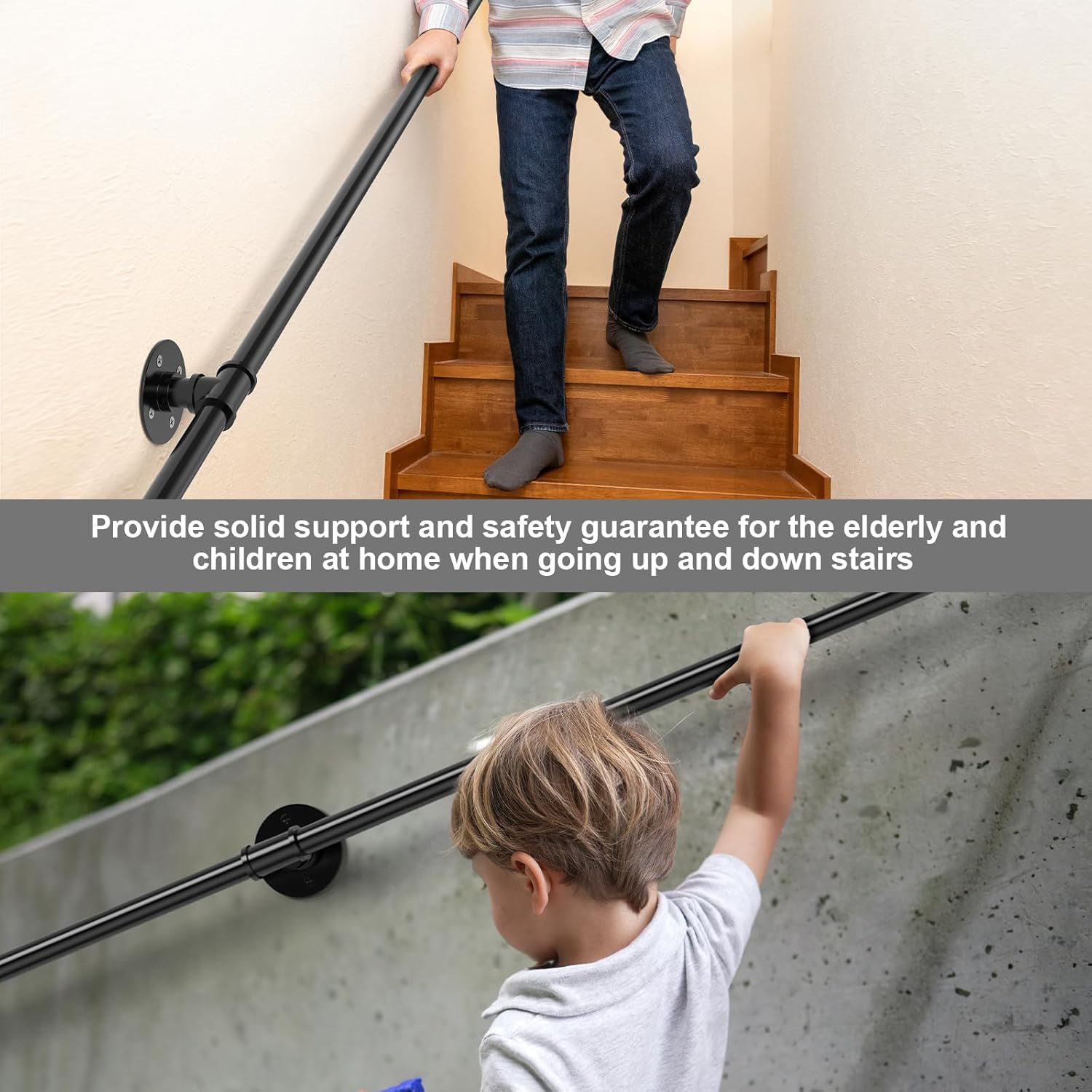 LIANTRAL 4.2M Stair Handrail for Indoor & Outdoor, Non-Slip Wrought Iron Banister with Industrial Design, Heavy Duty Safety Wall Mounted Banister Handrails for Elderly, Kids, Disabled image number 1