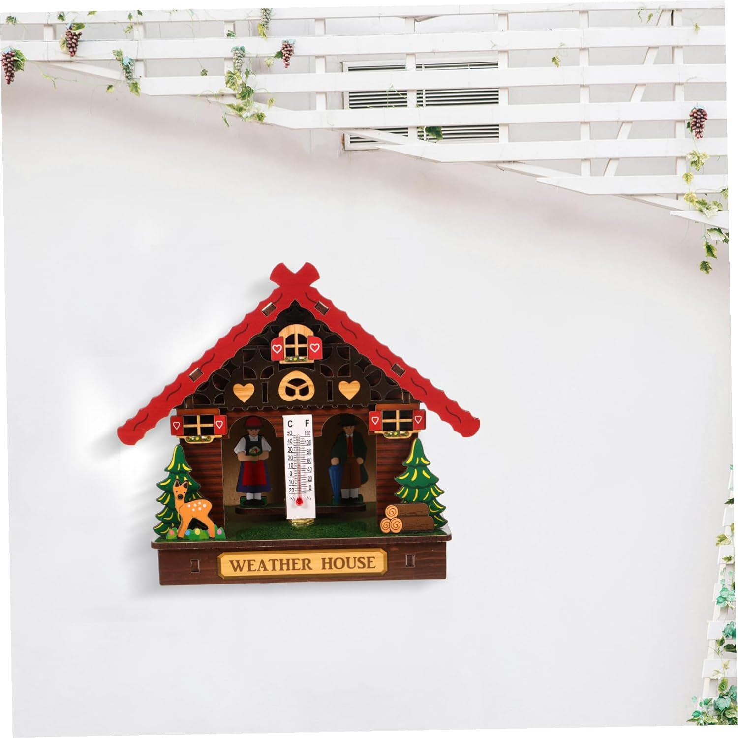 Garneck Analog Weather House Thermometer Hygrometer Barometer Combo for Indoor Outdoor Use Accurate Temperature Humidity Monitor Wooden Wall-Mounted Weather Station with Classic Man Woman