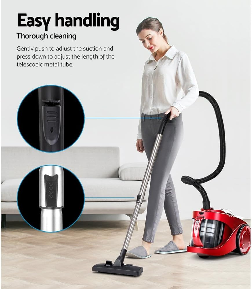 Devanti Vacuum Cleaner Strong Suction Handheld Hand Held Vacuums Bagless 2200W Cyclone Cyclonic Car Cleaners Home Red Compact Dustbuster Sweeper Dust Buster Portable for Car Stairs