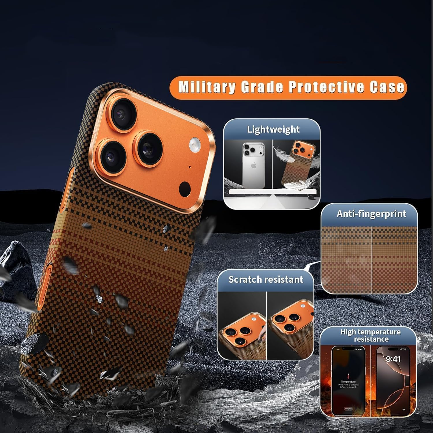 Case for Iphone 17 Pro Max: Business Men Slim Magnetic anti Fall Cover (Compatible with Magsafe) - 1500D Aramid Fiber Textures Design Thin & Light Cover with a Caseless Feel - 6.9 Inch (Sunset Gold) image number 6