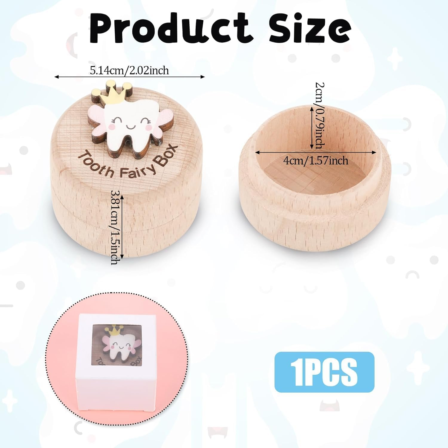 Tooth Fairy Box Tooth Box for Girls Cute Carved Wooden Box with 3D Tooth Stores Lost Teeth for Kids Souvenir Dropped Tooth Keepsake Colored Storage Box Gift (Pink Wings) image number 1