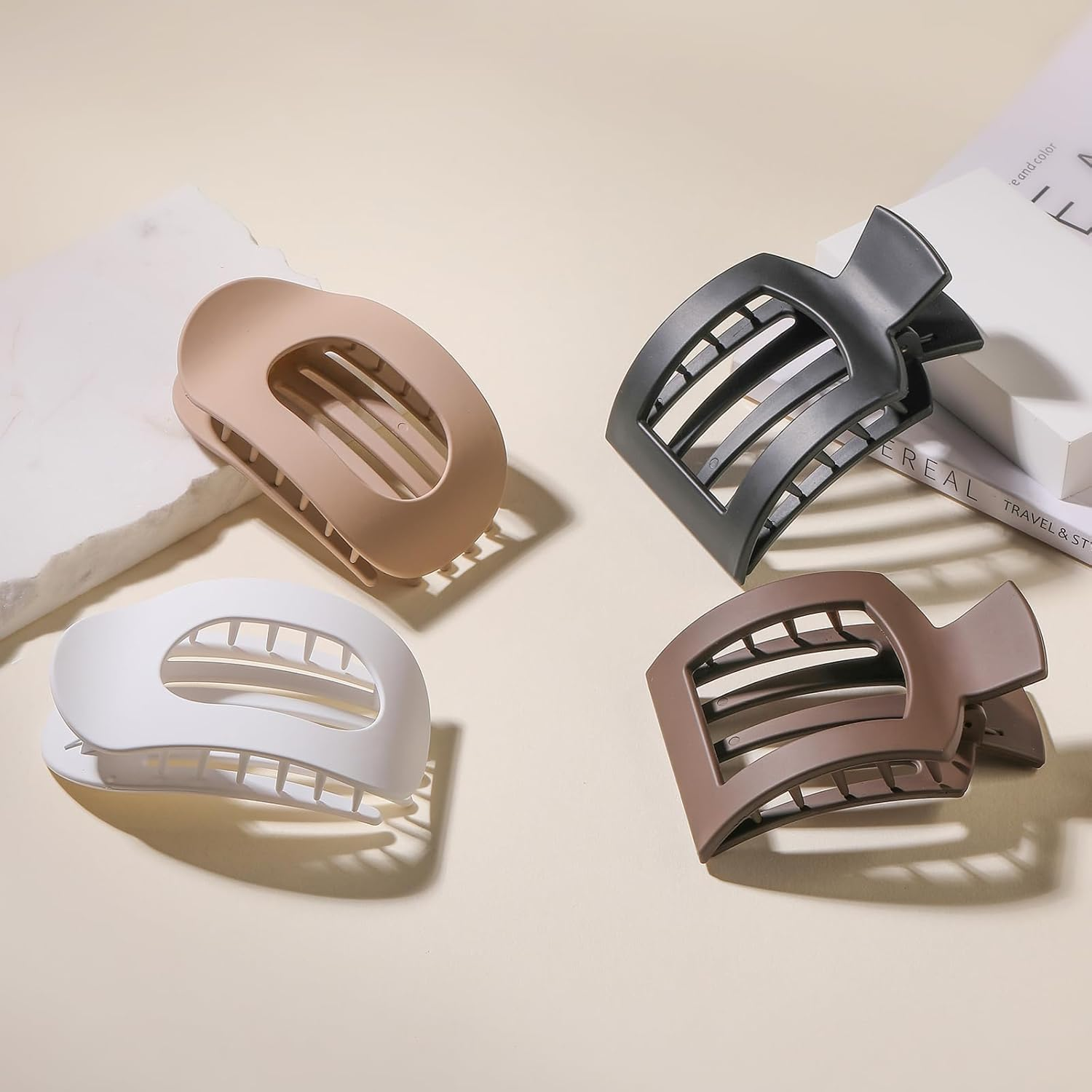 Square Flat Hair Claw Clips, 4Pcs Flat Square Hair Clips Square Flat Hair Claws,Square Flat Hair Claws Hair Clips,Medium Matte Lay Flat Hair Clips,Strong Hold Matte Claw Clips Lay Flat Claw Clips image number 1